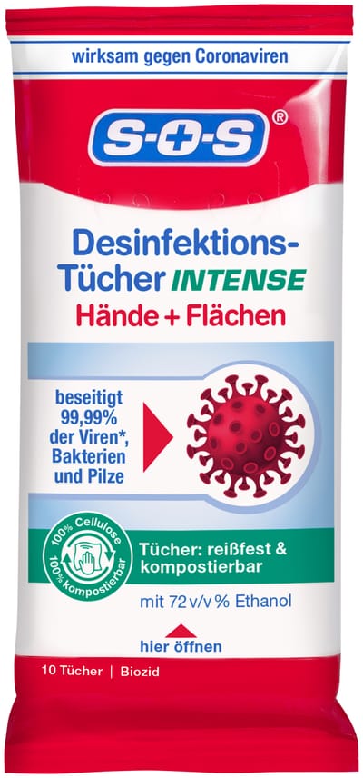 SOS Desinfektions-Tücher Désinfectant pour les mains 10 art. 4036581536306 base-shot_fr